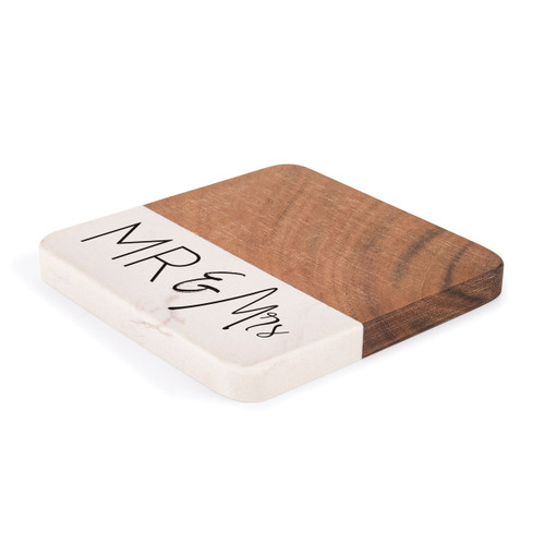 P. Graham Dunn Wood Square Coaster Set - Mr & Mrs - 4/pk