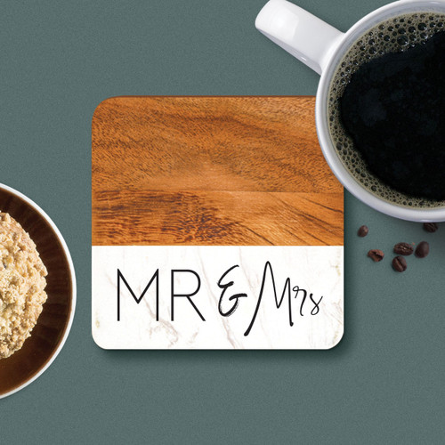 p. graham dunn Wood Square Coaster Set - Mr & Mrs - 4/pk