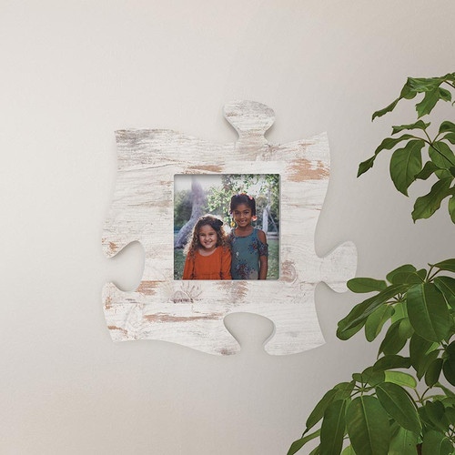 P. Graham Dunn Puzzle Pieces Artwork Photo Frame - Distressed White Wood