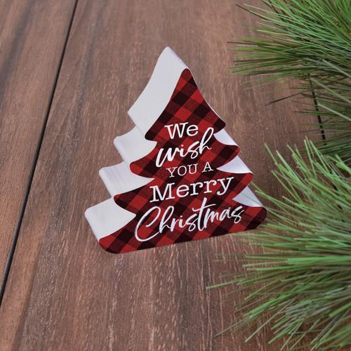 p. graham dunn Small Christmas Shape Sign - We Wish You A Merry Christmas Plaid