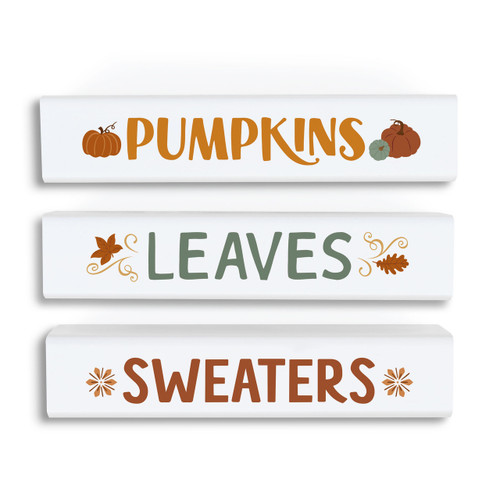 P. Graham Dunn Stick Signs Set - Pumpkins Leaves Sweaters - 3Pcs
