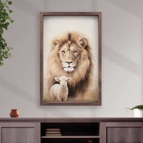 P. Graham Dunn Wonderous Watercolors Collection Framed Linen Art - Lion & Lamb - XL