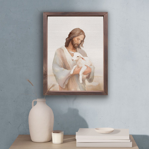 P. Graham Dunn Wonderous Watercolors Collection Framed Linen Art - Jesus & Lamb
