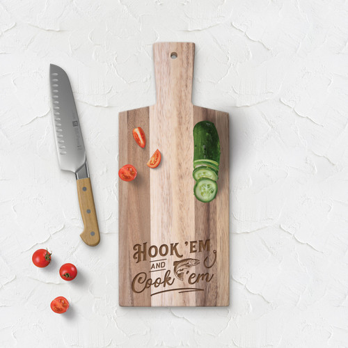 p. graham dunn Wood Cutting Board - Hook 'Em And Cook 'Em
