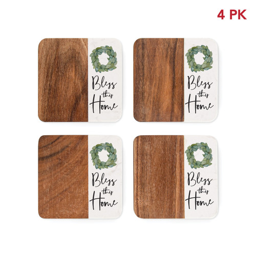 P. Graham Dunn Wood Square Coaster Set - Bless This Home - 4/pk