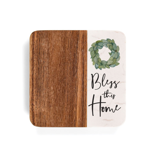 P. Graham Dunn Wood Square Coaster Set - Bless This Home - 4/pk