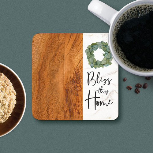 p. graham dunn Wood Square Coaster Set - Bless This Home - 4/pk