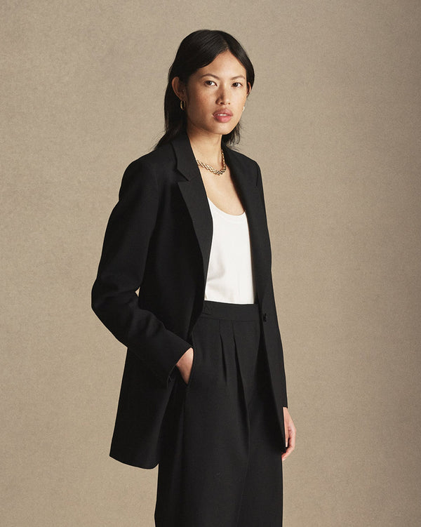 P. Johnson Georgia House Cut Blazer - Black Wool Twill