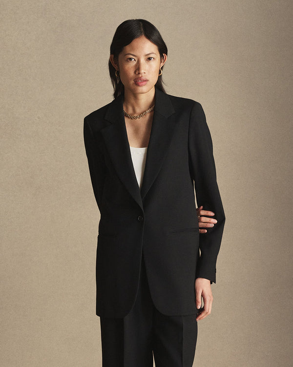 p. johnson Georgia House Cut Blazer - Black Wool Twill