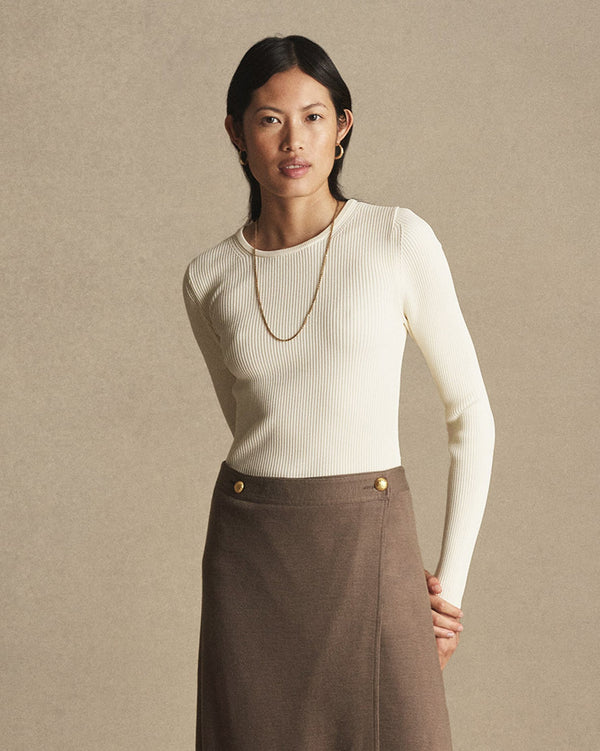 p. johnson Georgia Rib Knit Long Sleeve Tee - Off White