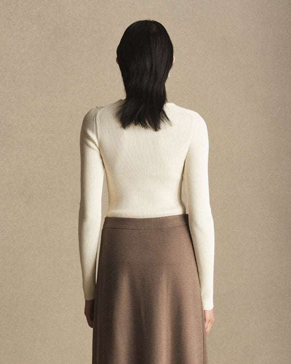 P. Johnson Georgia Rib Knit Long Sleeve Tee - Off White