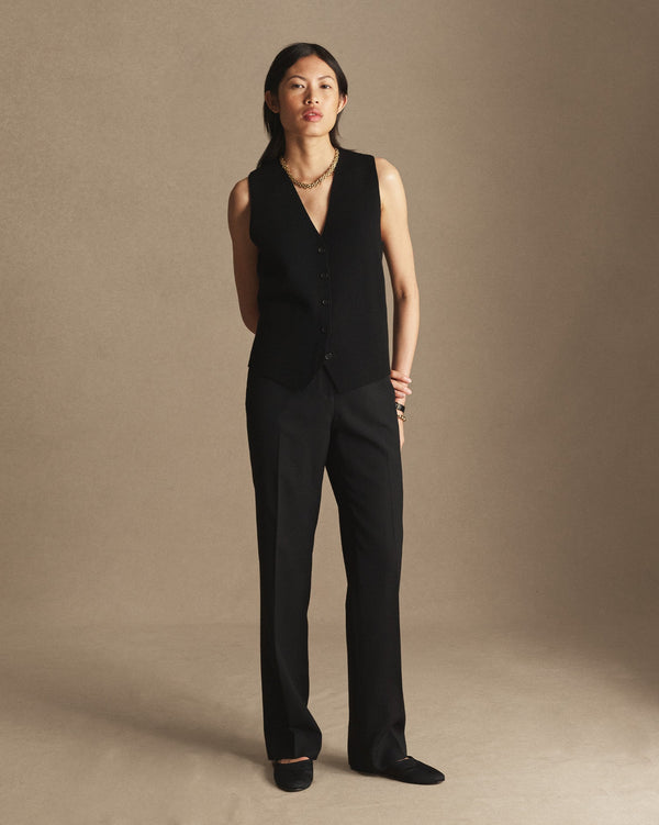 P. Johnson Georgia Straight Trouser - Black Wool Twill