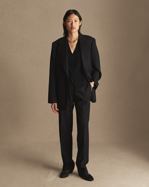 P. Johnson Georgia Straight Trouser - Black Wool Twill