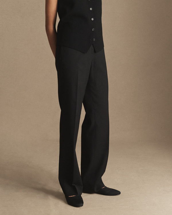 p. johnson Georgia Straight Trouser - Black Wool Twill