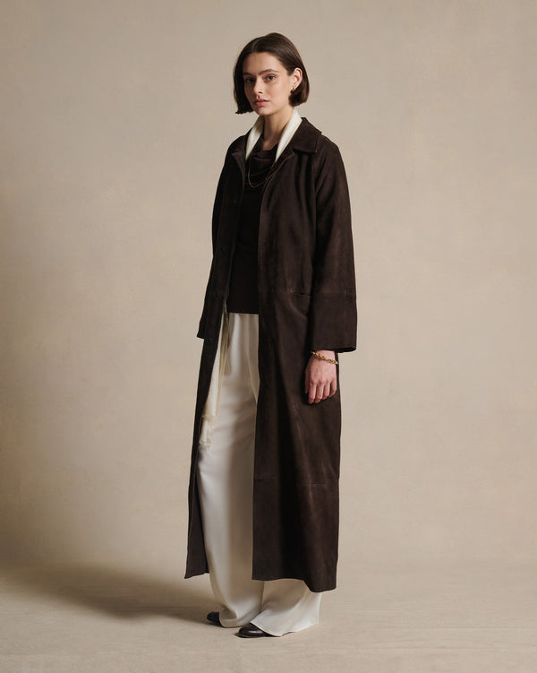 P. Johnson Isabella Suede Trench Coat - Bitter Chocolate