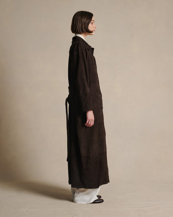 P. Johnson Isabella Suede Trench Coat - Bitter Chocolate