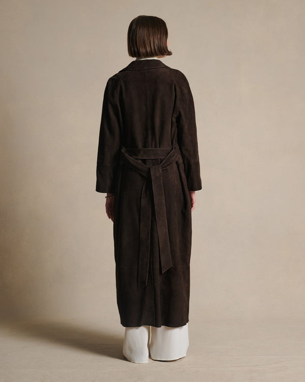 P. Johnson Isabella Suede Trench Coat - Bitter Chocolate
