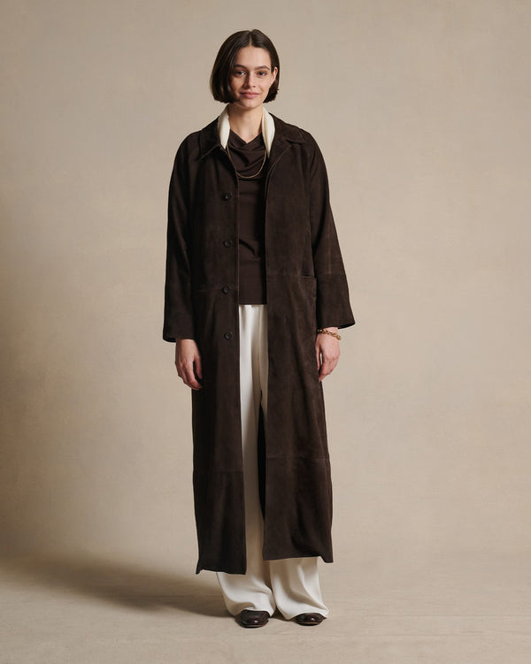 p. johnson Isabella Suede Trench Coat - Bitter Chocolate
