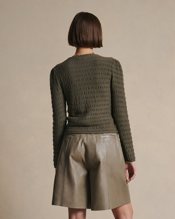 P. Johnson Annie Seersucker Cardigan - Moss