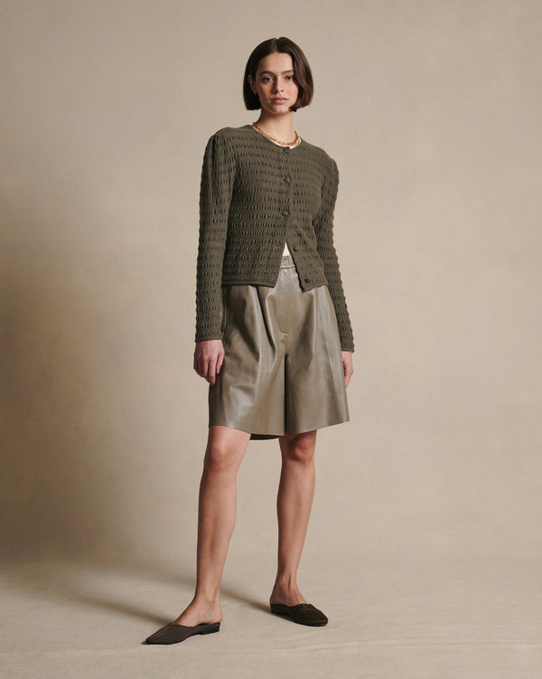 P. Johnson Annie Seersucker Cardigan - Moss