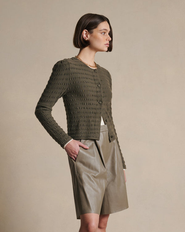 P. Johnson Annie Seersucker Cardigan - Moss