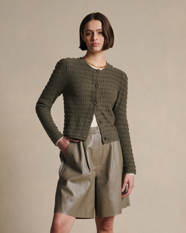 P. Johnson Annie Seersucker Cardigan - Moss
