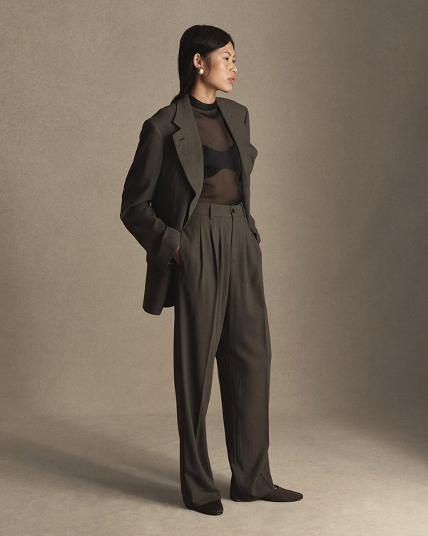 P. Johnson Ava Pleated Trouser - Dark Moss