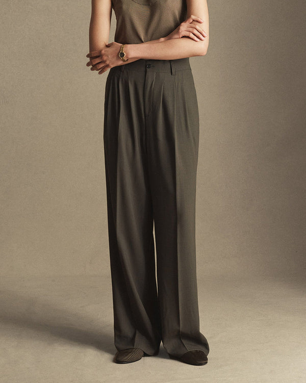 p. johnson Ava Pleated Trouser - Dark Moss