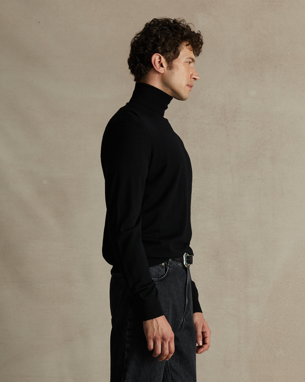 P. Johnson Black Merino Roll Neck