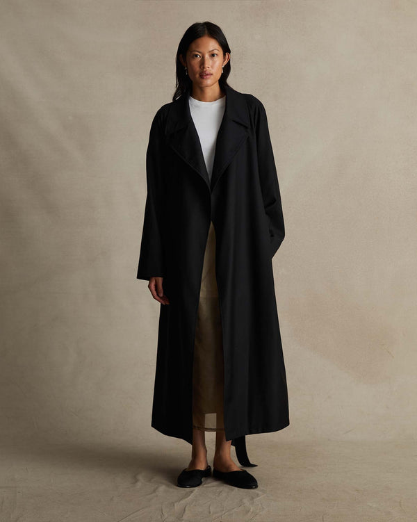 p. johnson Black Wool Trench Coat
