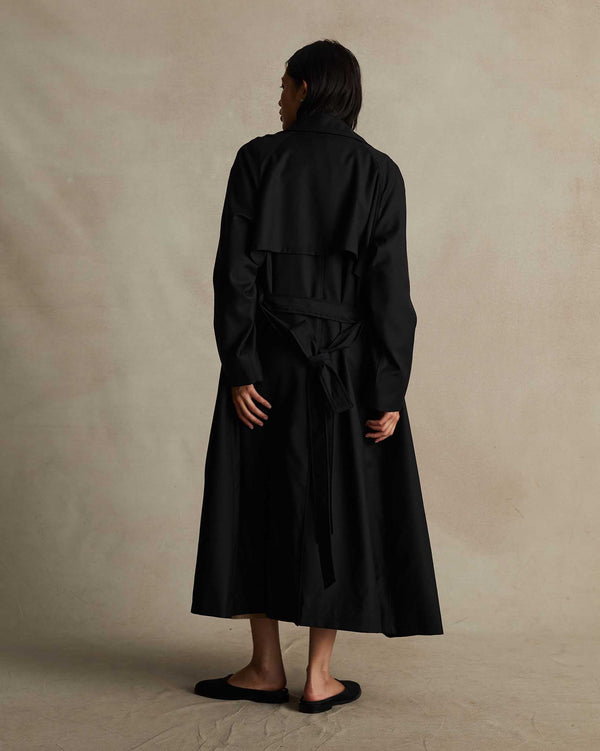 P. Johnson Black Wool Trench Coat