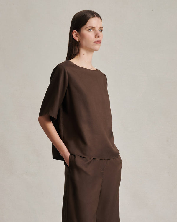 P. Johnson Boat Neck Top - Chocolate Dupioni