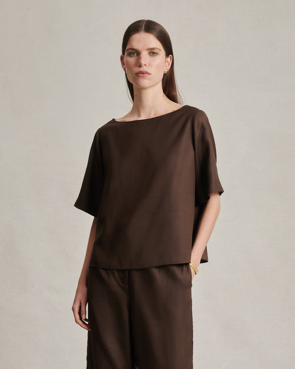 p. johnson Boat Neck Top - Chocolate Dupioni