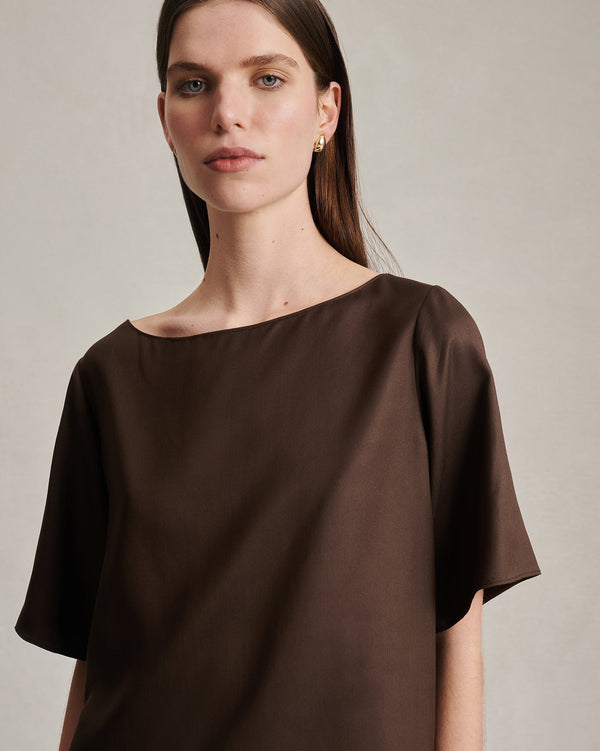 P. Johnson Boat Neck Top - Chocolate Dupioni