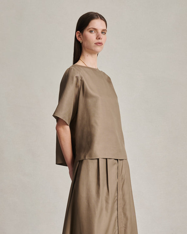P. Johnson Boat Neck Top - Taupe Dupioni