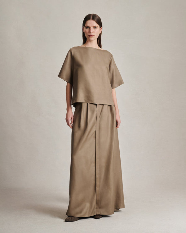 P. Johnson Boat Neck Top - Taupe Dupioni