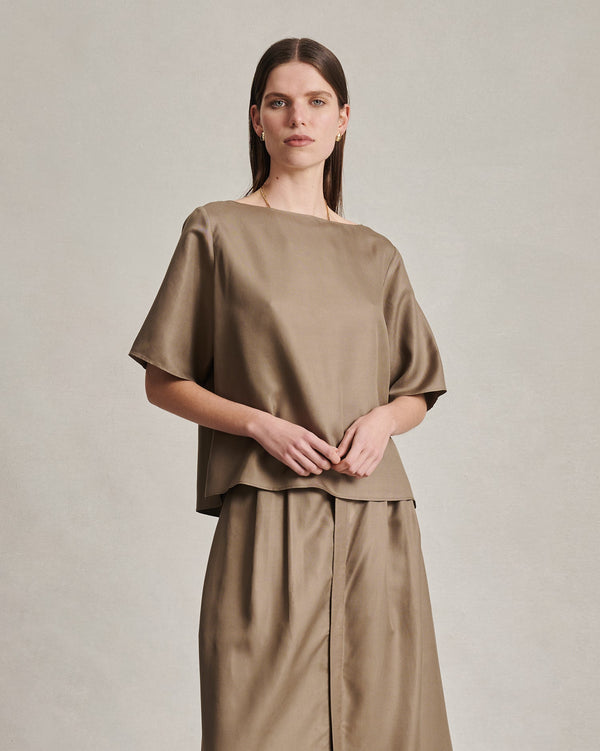 p. johnson Boat Neck Top - Taupe Dupioni