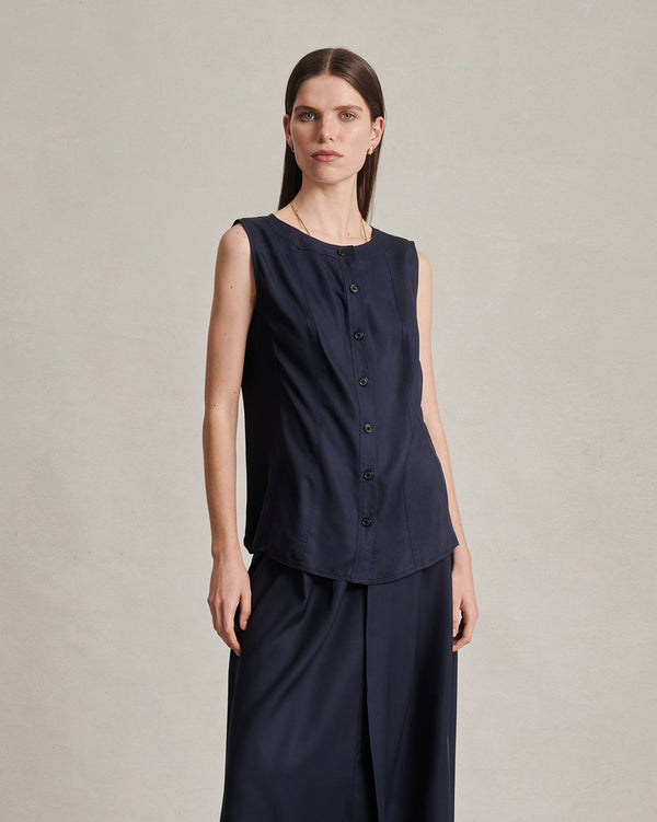 p. johnson Bodice Top - Navy Dupioni