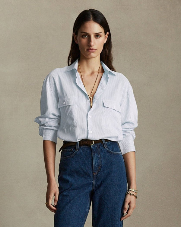 p. johnson Camilla Shirt - Blue Stripe Silk