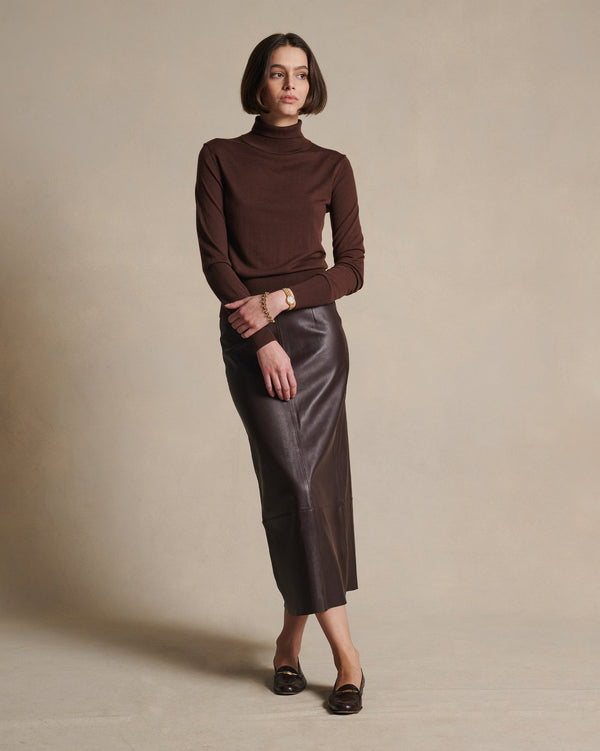 P. Johnson Cass Merino Roll Neck - Chocolate