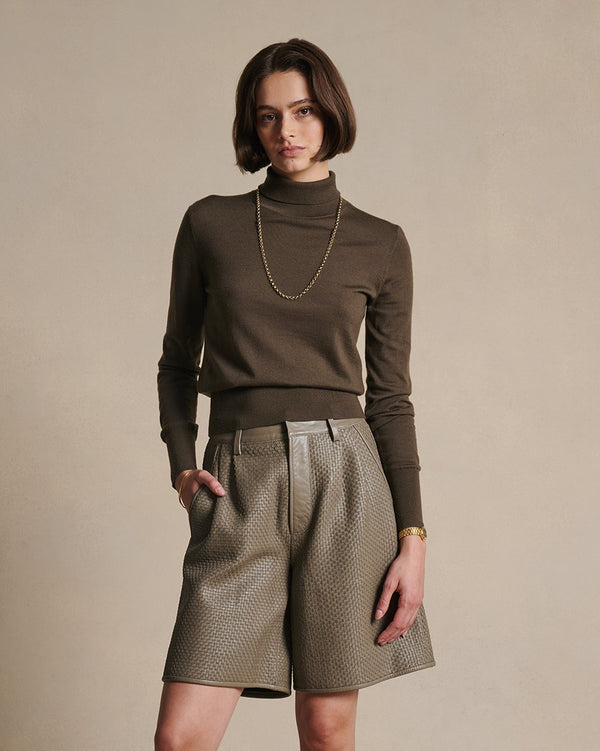 p. johnson Cass Merino Roll Neck - Moss