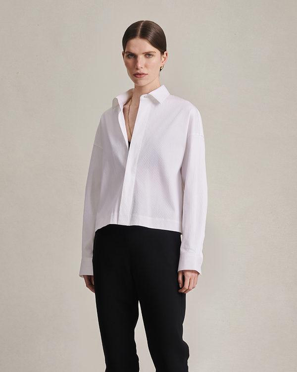 P. Johnson Christy Cropped Shirt - White Rib