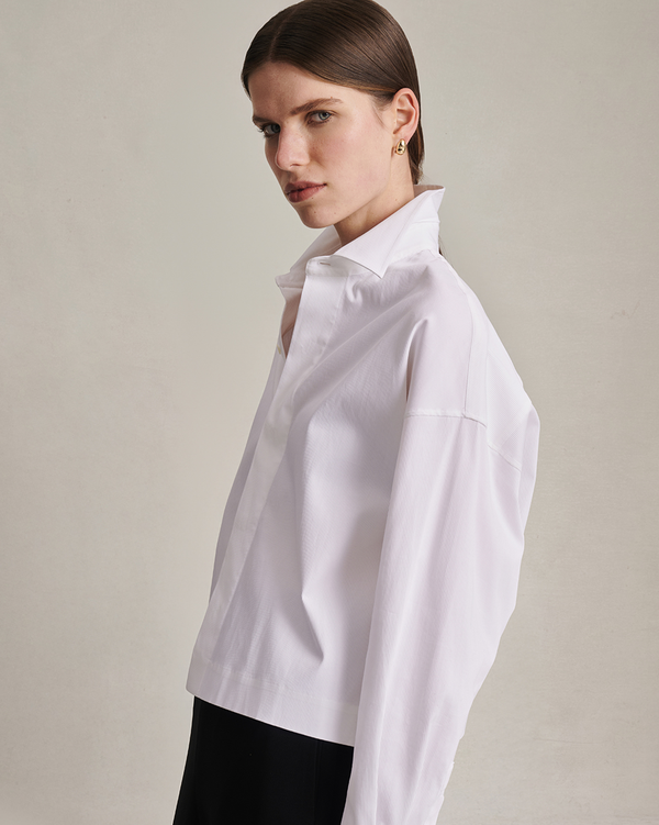p. johnson Christy Cropped Shirt - White Rib