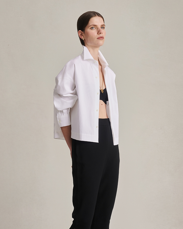 P. Johnson Christy Cropped Shirt - White Rib