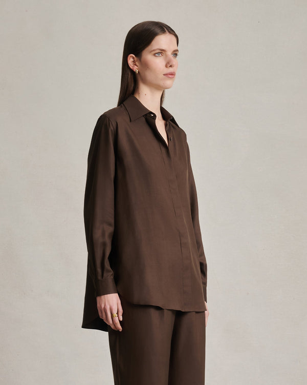 P. Johnson Classic Shirt - Chocolate Dupioni