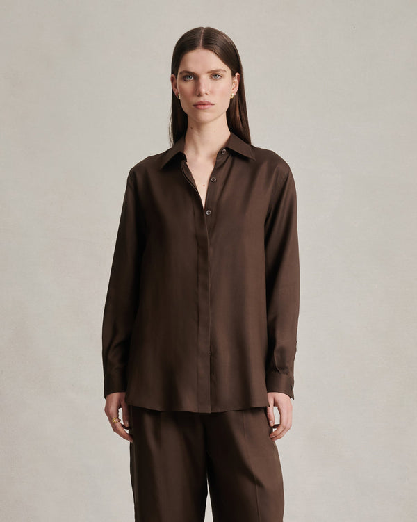 p. johnson Classic Shirt - Chocolate Dupioni