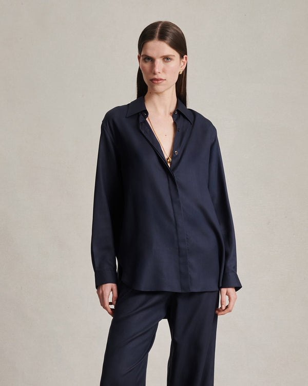 p. johnson Classic Shirt - Navy Dupioni