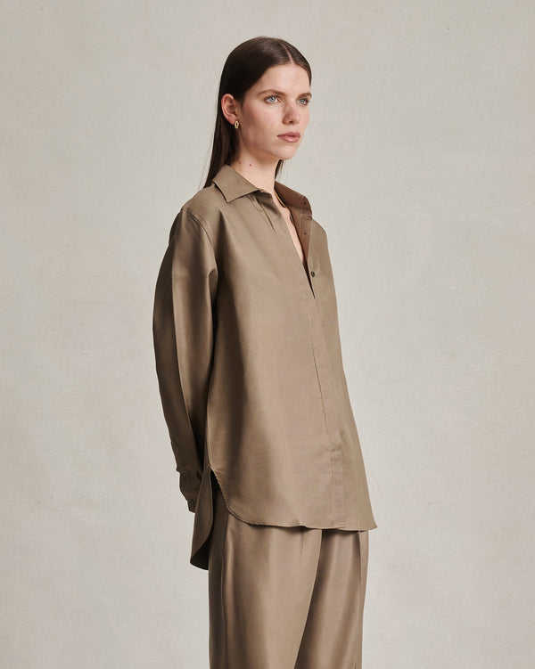 P. Johnson Classic Shirt - Taupe Dupioni