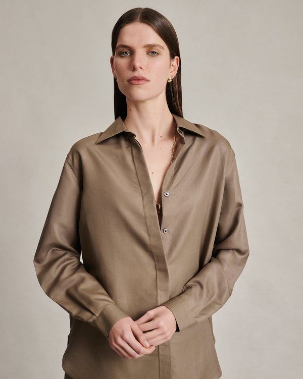 P. Johnson Classic Shirt - Taupe Dupioni