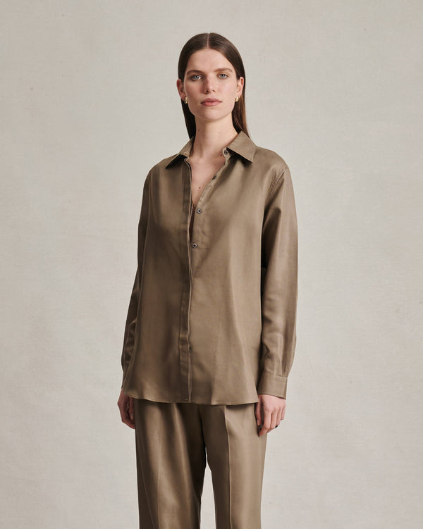 p. johnson Classic Shirt - Taupe Dupioni